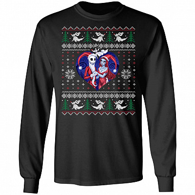 Jack And Sally Hoodie - Sweatshirt - Long Sleeve - Couples Christmas Shirt - Valentine Ugly Christmas Sweater, Black, Long Sleeve