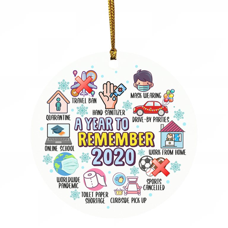 2020 A Year To Remember Quarantine Decorative Christmas Ornament Keepsake - Pandemic Christmas Ornament 2020, White, Circle Ornament