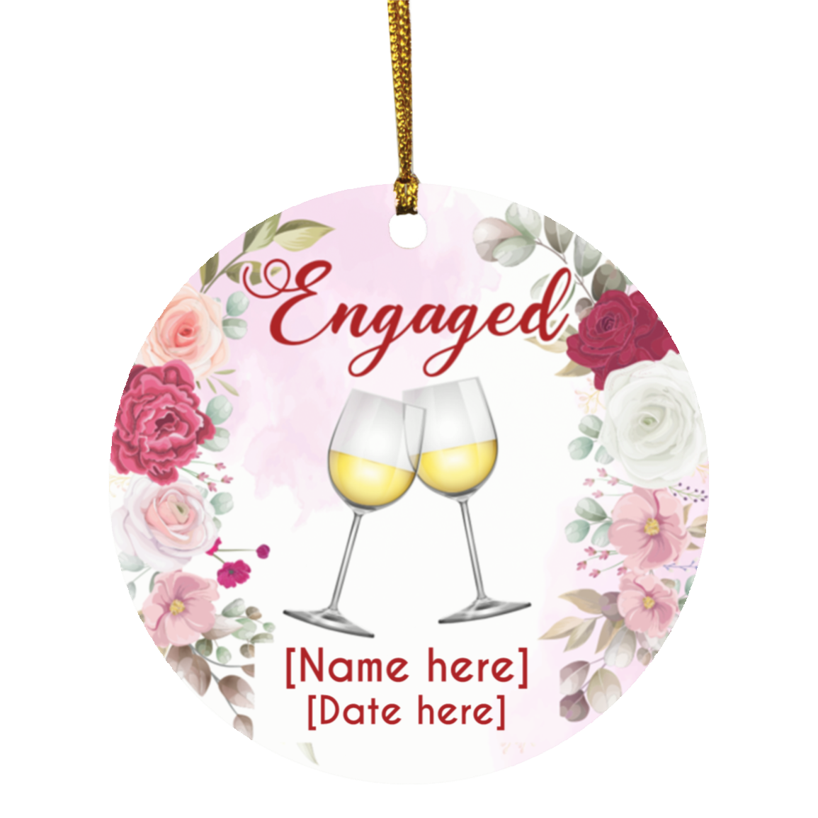 Personalized Engaged Christmas Ornament Keepsake - Flower Engagement Ornaments For Couple - Engagement Gift, White, Circle Ornament Personalized Engaged Christmas Ornament Keepsake - Flower Engagement Ornaments For Couple - Engagement Gift, White, Circle Ornament