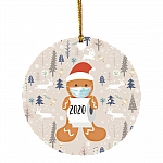 Gingerbread Wearing A Mask Decorative Christmas Ornament - 2020 Pandemic Lockdown Holiday Ornament, White, Circle Ornament Gingerbread Wearing A Mask Decorative Christmas Ornament - 2020 Pandemic Lockdown Holiday Ornament, White, Circle Ornament