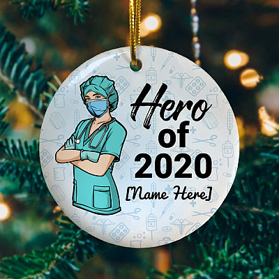 Alternative view of Personalized Hero Of 2020 Nurse Wearing Mask Christmas Ornament - Holiday Decorative Ornament