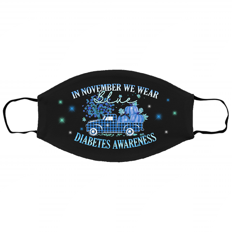 In November We Wear Blue Truck Diabetes Awareness Month Gifts Ribbon Washable Reusable Cloth Face Mask Cover, Black, Cloth Face Cover – Small/Medium