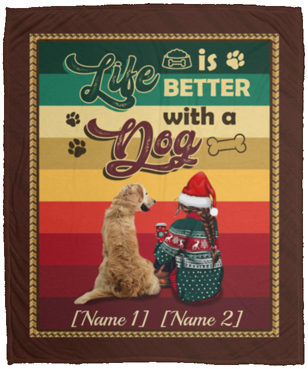 Personalized Life Is Better with a Dog Golden Christmas Fleece Blanket - Mink Sherpa Blanket - Woven Blanket, White, Cozy Plush Fleece Blanket - 50x60 Personalized Life Is Better with a Dog Golden Christmas Fleece Blanket - Mink Sherpa Blanket - Woven Blanket, White, Cozy Plush Fleece Blanket - 50x60