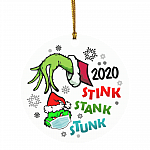 2020 Stink Stank Stunk Grnch Green Hand Funny Quarantine Christmas Circle Ornament - Holiday Decoration, White, Circle Ornament