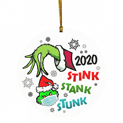 2020 Stink Stank Stunk Grnch Green Hand Funny Quarantine Christmas Circle Ornament - Holiday Decoration, White, Circle Ornament