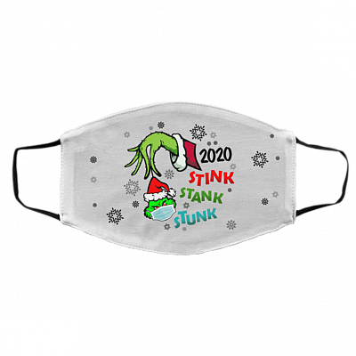 2020 Stink Stank Stunk Grnch Green Hand Funny Quarantine Christmas Washable Reusable Cloth Face Mask Cover, White, Cloth Face Cover – Medium/Large