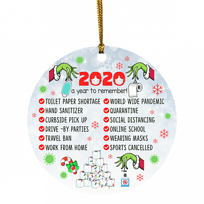 2020 A Year To Remember Green Character Quarantine Christmas Ornament Keepsake - Pandemic Christmas Ornament, White, Circle Ornament