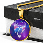 Nursing Stethoscope Wing Circle Pendant Necklace - Circle Luxury Necklace (Gold Plated)