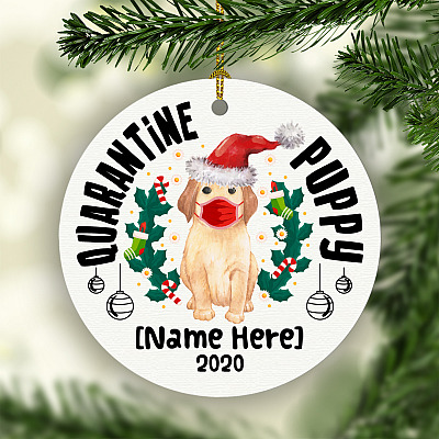 Alternative view of Personalized Golden Retriever Quarantine Puppy Dog Lover Christmas Gift Flat Holiday Circle Ornament Keepsake