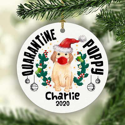 Personalized Golden Retriever Quarantine Puppy Dog Lover Christmas Gift Flat Holiday Circle Ornament Keepsake