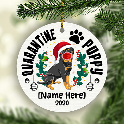 Alternative view of Personalized Rottweiler Quarantine Puppy Dog Lover Christmas Gift Flat Holiday Circle Ornament Keepsake
