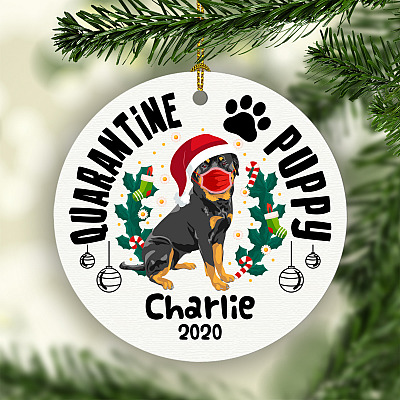 Personalized Rottweiler Quarantine Puppy Dog Lover Christmas Gift Flat Holiday Circle Ornament Keepsake