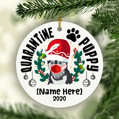 Alternative view of Personalized Pomsky Quarantine Puppy Dog Lover Christmas Gift Flat Holiday Circle Ornament Keepsake