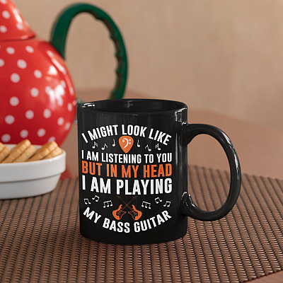 Alternative view of Bass Guitar Ceramic Coffee Mug - In My Head I Am Playing My Guitar Bass Beer Stein - Color Changing Mug