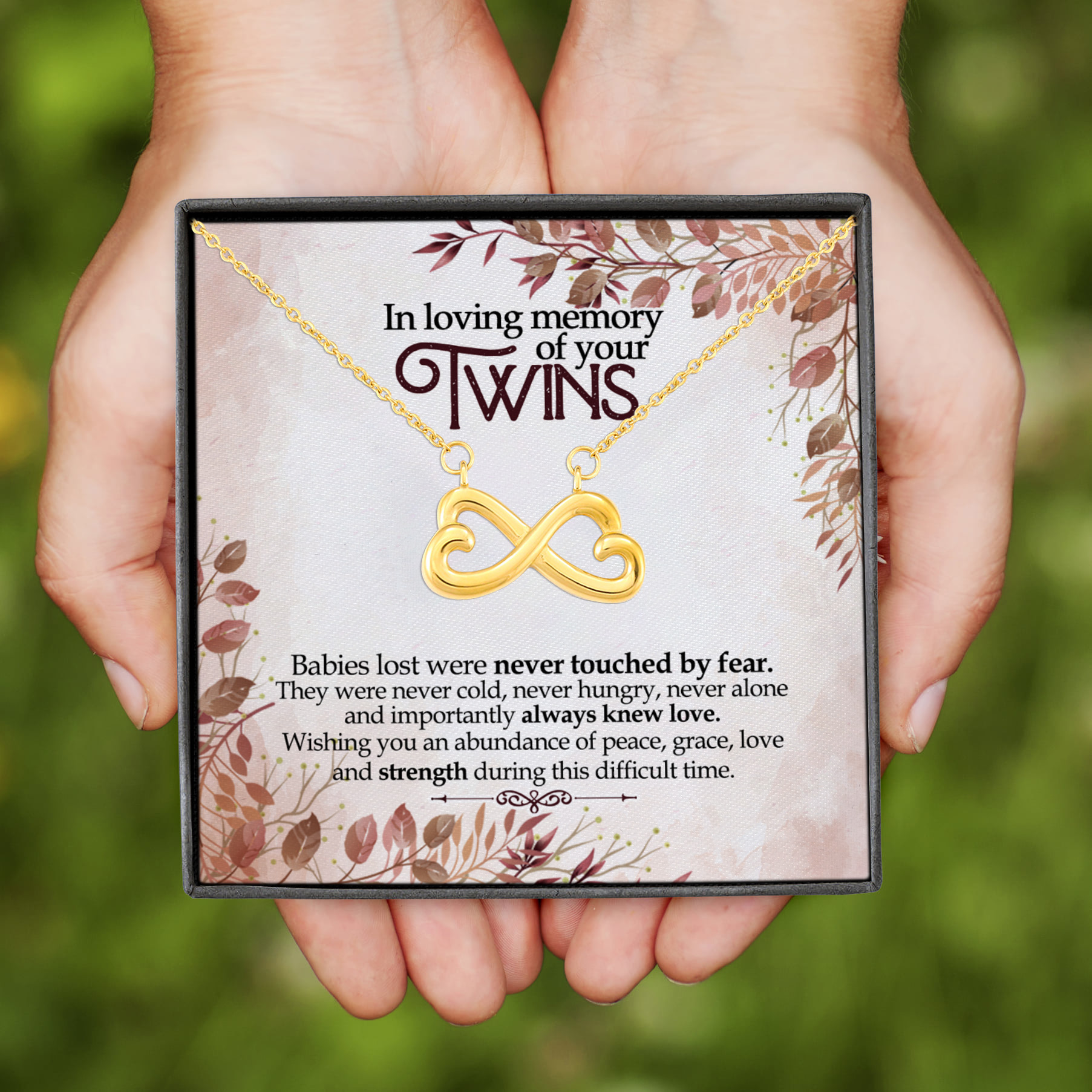 9VT. Loving Memory Of Twins Miscarriage Infinity Heart Necklace (Gold)