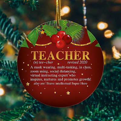 2020 Teacher Revised Quarantined Pandemic Christmas Ornament Keepsake - Holiday Flat Circle Ornament