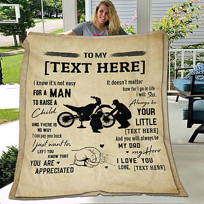 Alternative view of Personalized From Daughter Son To My Dad Not Easy To Raise A Child Father's Day Dirt Bike Customized Blanket