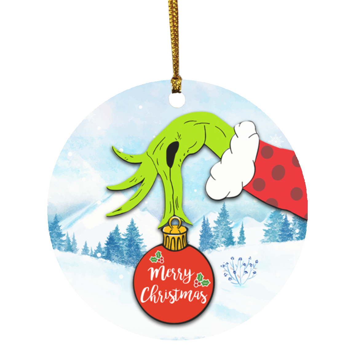 Merry Christmas Decorative Christmas Ornament - Green Character Christmas Ornament - Funny Xmas Holiday Gifts, White, Circle Ornament Merry Christmas Decorative Christmas Ornament - Green Character Christmas Ornament - Funny Xmas Holiday Gifts, White, Circle Ornament