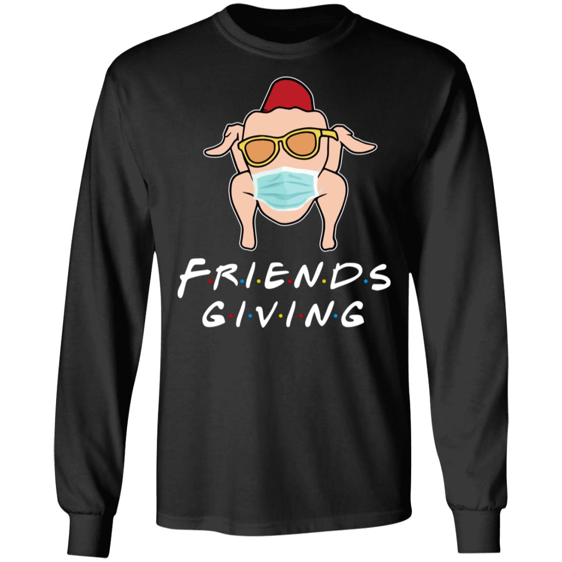 Friendsgiving Hoodie - Sweatshirt - Long Sleeve Shirt - Turkey Wearing Face Mask Sweatshirt, Black, Long Sleeve