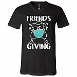Friendsgiving Turkey Wearing Face Mask Funny Quarantined Thanksgiving 2020 T-Shirt - V Neck, Black, V-Neck T-Shirt