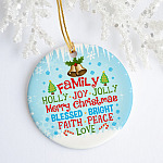 96HG. Family Holly Joy Jolly ornament (2) mk