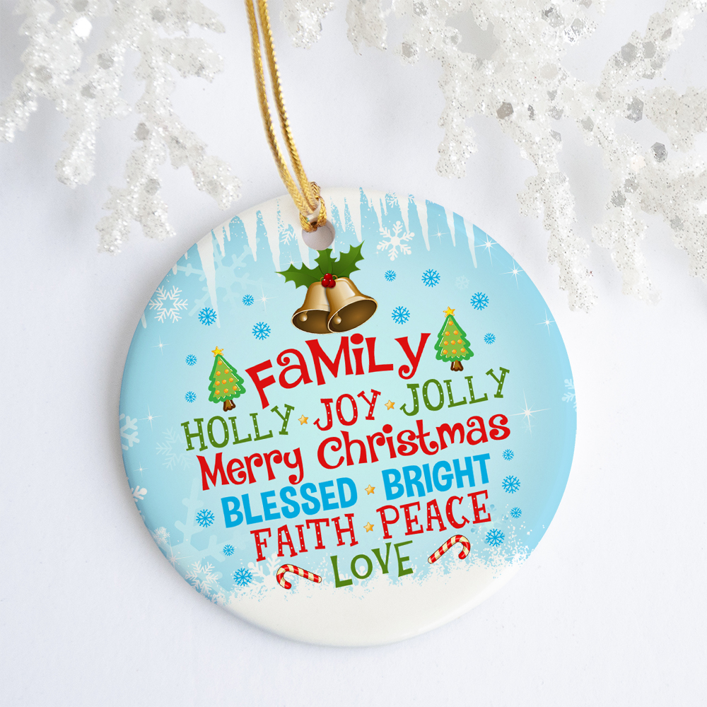 96HG. Family Holly Joy Jolly ornament (2) mk
