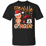 Everyone Loves A Ginger Cute Gingerbread Wearing Santa Hat T-Shirt - Gingerbread Lover Shirt, Black, Unisex T-Shirt