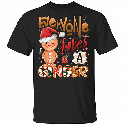 Everyone Loves A Ginger Cute Gingerbread Wearing Santa Hat T-Shirt - Gingerbread Lover Shirt, Black, Unisex T-Shirt