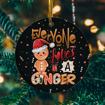 Alternative view of Everyone Loves A Ginger Cute Gingerbread Wearing Santa Circle Christmas Tree Ornament Keepsake
