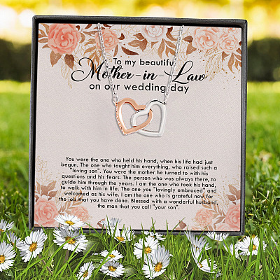 To My Beautiful Mother In Law On Our Wedding Day Joined Interlocking Hearts Pendant Necklace
