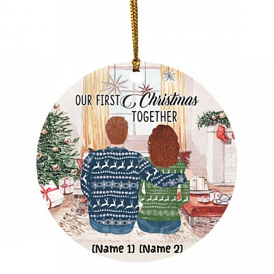 Personalized Our First Christmas Together Married Couple Wedding First Christmas As Mr & Mrs Circle Ornament, White, Circle Ornament