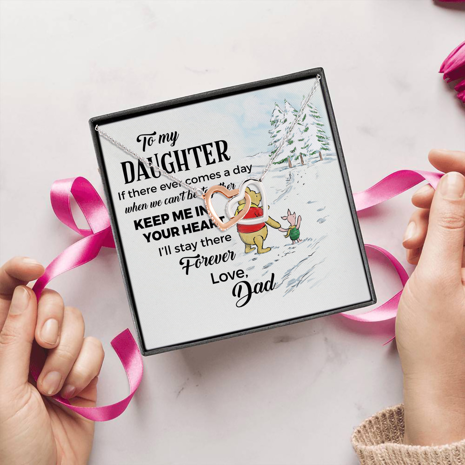 5P. Daughter together pooh - dad Interlocking Hearts Necklace 5