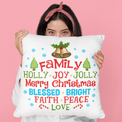 Alternative view of Family Have A Holly Joy Jolly Merry Christmas Bless Bright Faith Peace Love Throw Pillow - Holiday Home Decor