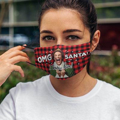 Alternative view of OMG Santa I Know Him Buffalo Plaid Washable Reusable Custom Printed Cloth Face Mask Cover