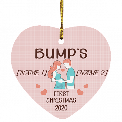 Personalized Bump First Christmas Pregnancy Announcement Gift Christmas Flat Heart Ornament Keepsake, White, SUBORNH Heart Ornament