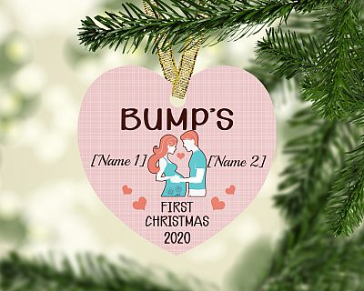 Alternative view of Personalized Bump First Christmas Pregnancy Announcement Gift Christmas Flat Heart Ornament Keepsake