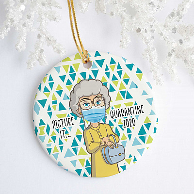 Alternative view of Picture It Quarantine 2020 Sophia Decorative Christmas Ornament - Holiday Flat Circle Ornament