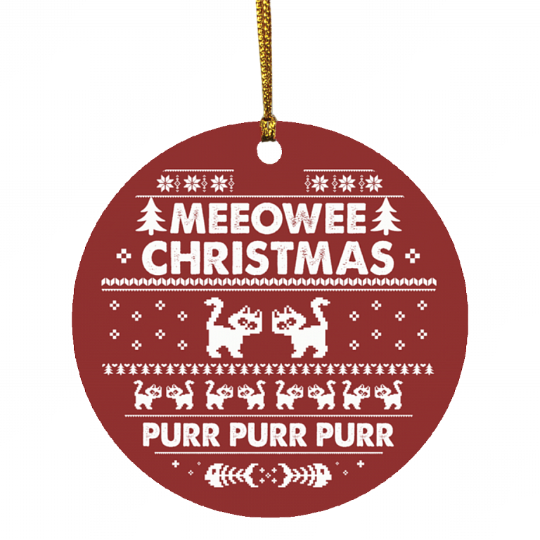 Meeowee Christmas Circle Christmas Ornament Keepsake - Cat Christmas Ornament, White, Circle Ornament