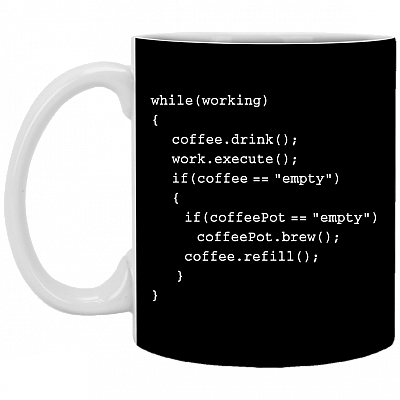 While Working Coffee Drinking Coffee Refill Ceramic Coffee Mug - Water Bottle - Color Changing Mug, Black, 11 oz. White Mug