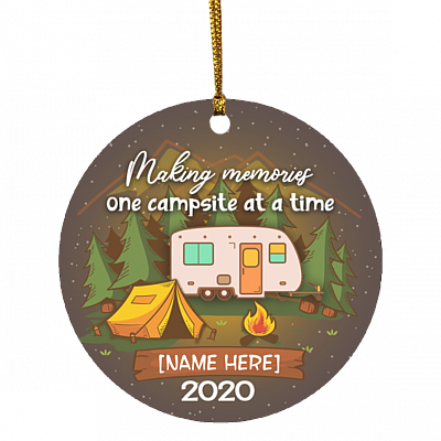 Personalized Making Memories One Campsite At A Time Circle Ornament - Cute Camping Holiday Gift, White, Circle Ornament