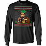 Santa Leonardo Dicaprio Christmas Hoodie - Sweatshirt - Long Sleeve - Dicaprio Ugly Christmas Sweater, Black, Long Sleeve