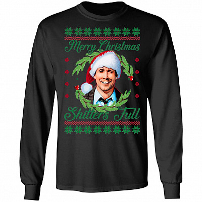Merry Christmas Shitters Full Clark Griswold Christmas Vacation Ugly Christmas Sweater Long Sleeve, Black, Long Sleeve