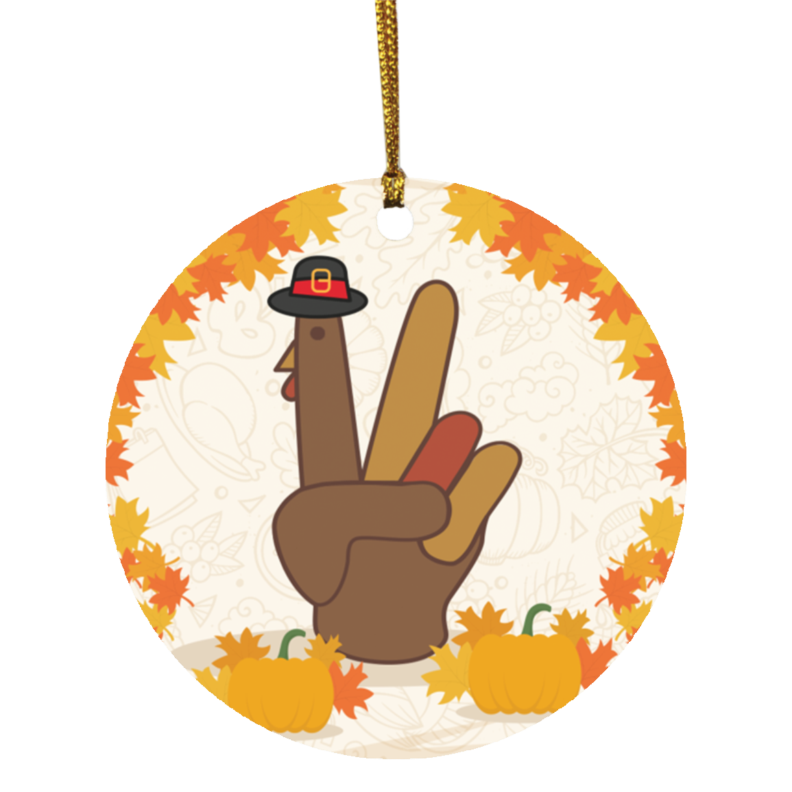 Funny Turkey Hand Sign Thanksgiving Autumn Pumpkin Decorative Christmas Ornament-Holiday Flat Circle Ornament, White, Circle Ornament Funny Turkey Hand Sign Thanksgiving Autumn Pumpkin Decorative Christmas Ornament-Holiday Flat Circle Ornament, White, Circle Ornament