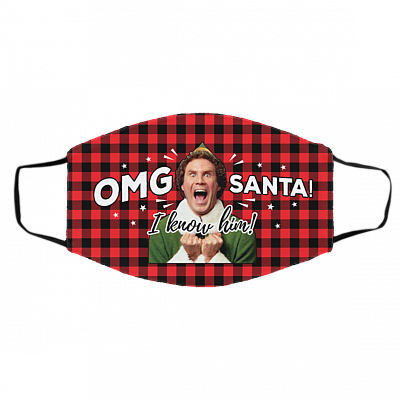 OMG Santa I Know Him Buffalo Plaid Washable Reusable Custom Printed Cloth Face Mask Cover, White, Cloth Face Cover – Medium/Large