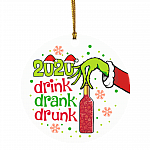 2020 Drink Drank Drunk Green Hand Holding Wine Decorative Christmas Ornament - Holiday Flat Circle Ornament, White, Circle Ornament 2020 Drink Drank Drunk Green Hand Holding Wine Decorative Christmas Ornament - Holiday Flat Circle Ornament, White, Circle Ornament