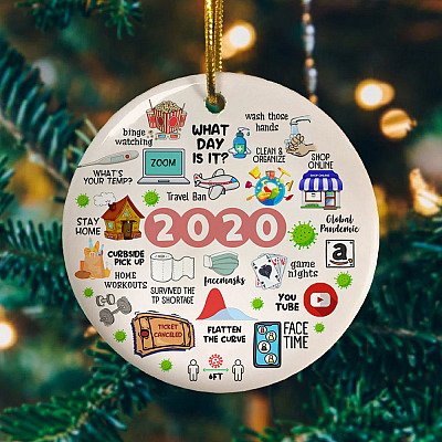 Alternative view of 2020 Pandemic Quarantine Circle Christmas Ornament Keepsake - Funny Holiday Flat Ornament For Christmas Tree