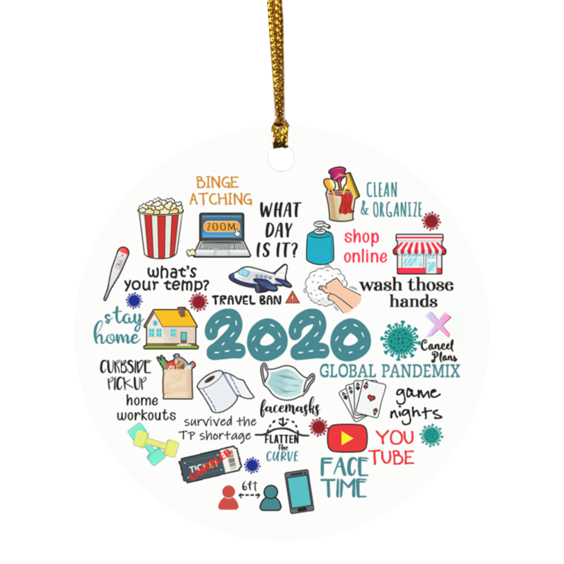 2020 Pandemic Annual Events Quarantine Christmas Ornament Holiday Flat Circle Ornament, White, Circle Ornament 2020 Pandemic Annual Events Quarantine Christmas Ornament Holiday Flat Circle Ornament, White, Circle Ornament