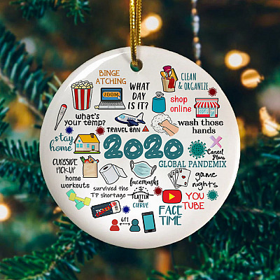 Alternative view of 2020 Pandemic Annual Events Quarantine Christmas Ornament Holiday Flat Circle Ornament