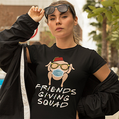 Alternative view of Friendsgiving Squad 2020 Friends Thanksgiving TV Show Quarantine Turkey Wearing Mask Funny T-Shirt