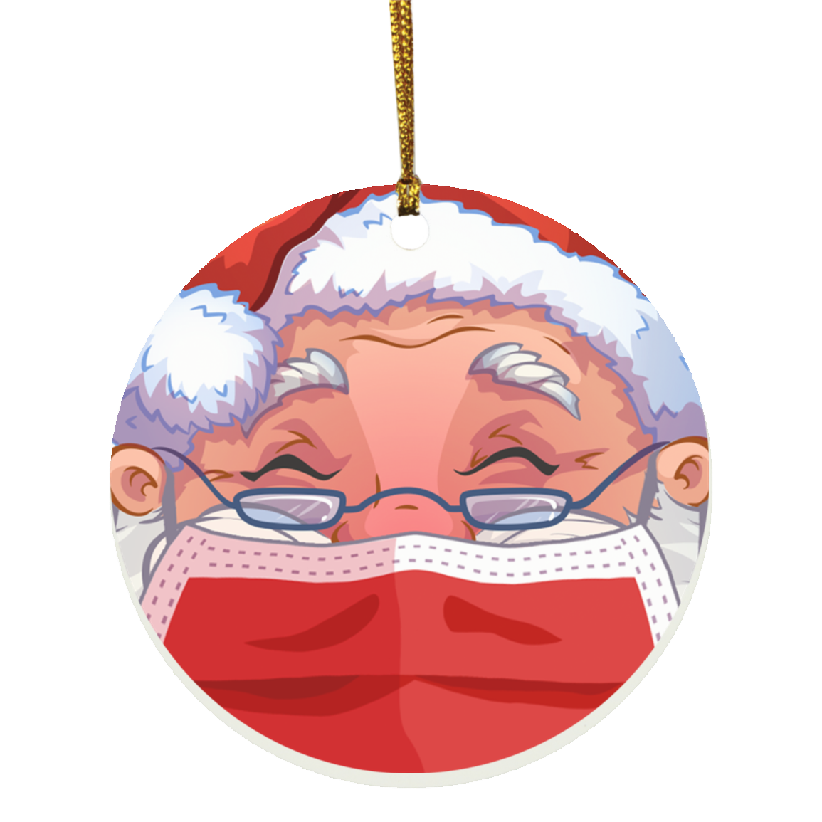 Santa Claus With Full Mask Decorative Christmas Ornament - Holiday Flat Circle Ornament, White, Circle Ornament Santa Claus With Full Mask Decorative Christmas Ornament - Holiday Flat Circle Ornament, White, Circle Ornament